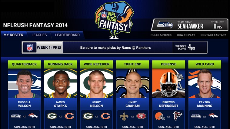 NFL screenshot van een fantasy draft
