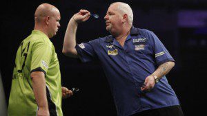 Darts Premier League 2016 08 Van Gerwen gelijk tegen Thornton